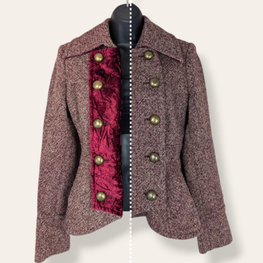 Guess Red Tweed Military-Style Jacket - Picture 1 of 13
